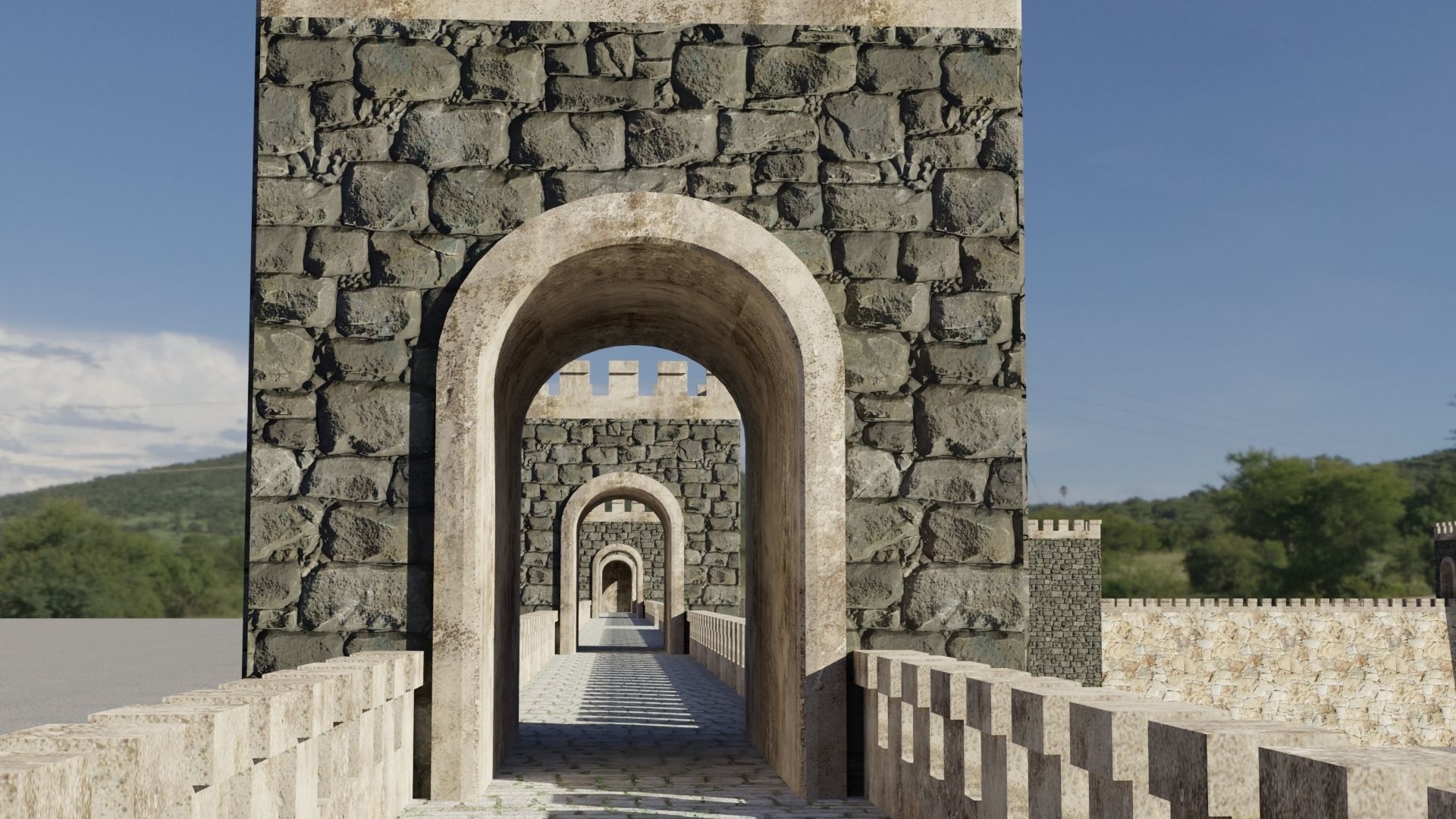 Fortified walls Low-poly 3D model_1