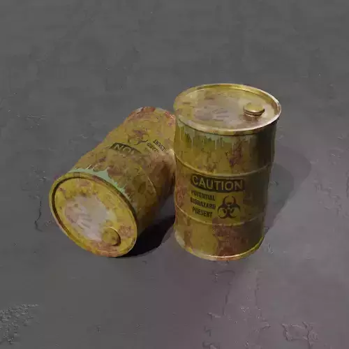 Rusty barrel labeled biohazard highpoly and lowpoly