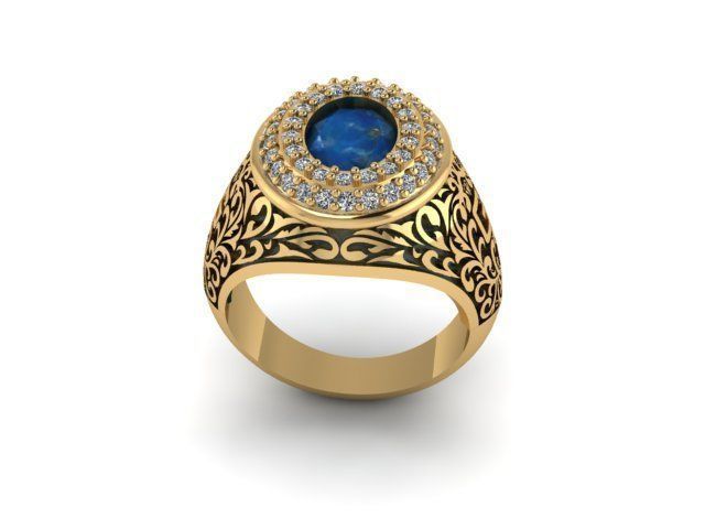 Rings gold ring with sapphire and diamonds 3D print model_2