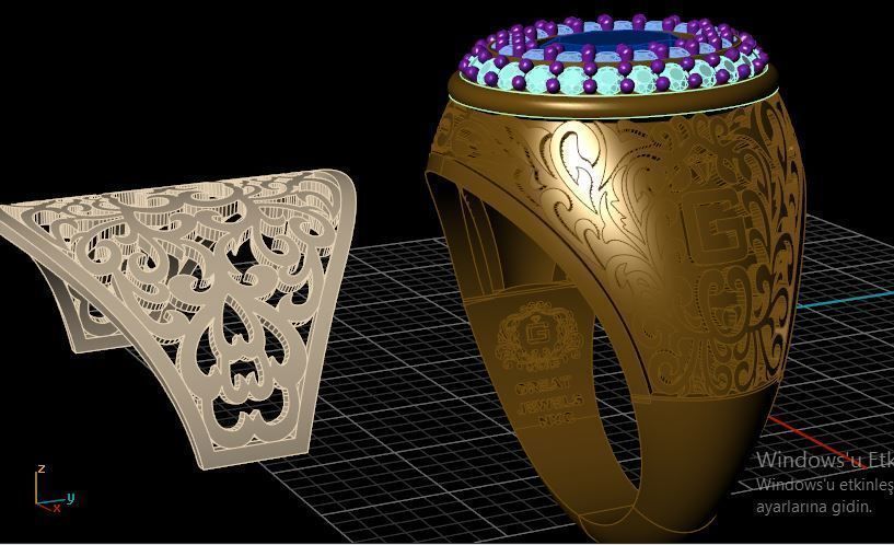 Rings gold ring with sapphire and diamonds 3D print model_3