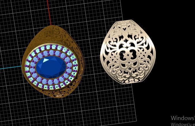 Rings gold ring with sapphire and diamonds 3D print model_4