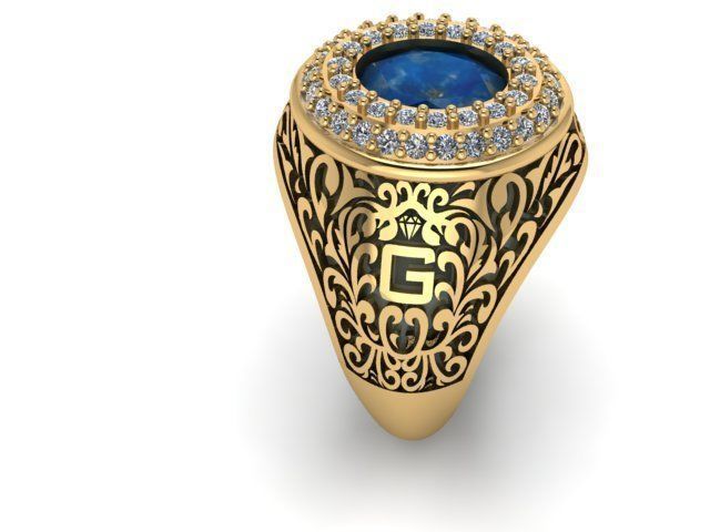 Rings gold ring with sapphire and diamonds 3D print model_1
