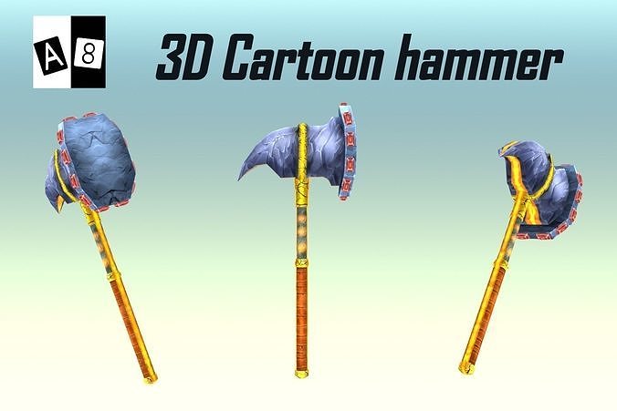3d cartoon hammer Low-poly 3D model