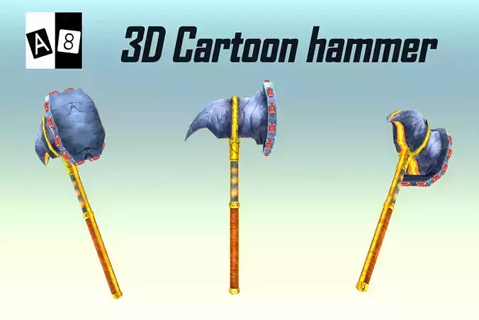3d cartoon hammer Low-poly 3D model