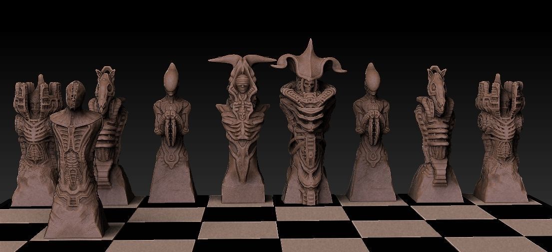 Biomechanic Chess set reloaded 3D print model_7
