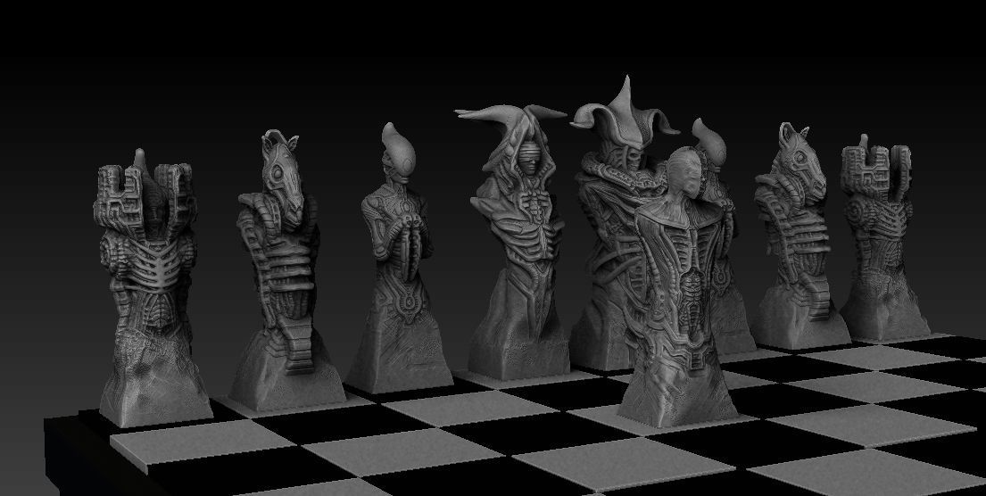 Biomechanic Chess set reloaded 3D print model_11