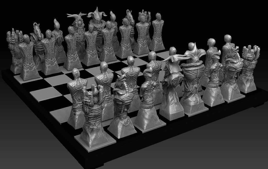 Biomechanic Chess set reloaded 3D print model_22