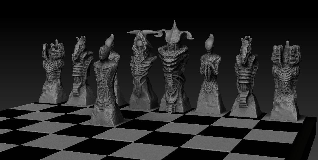 Biomechanic Chess set reloaded 3D print model_12