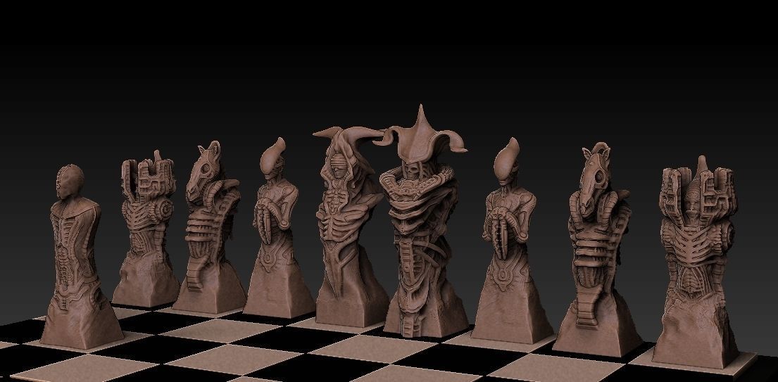 Biomechanic Chess set reloaded 3D print model_6