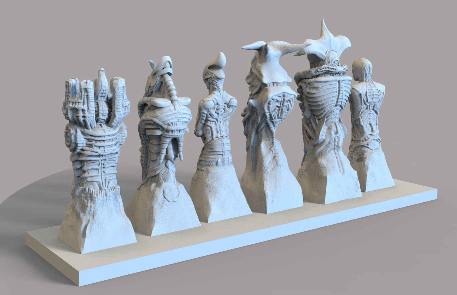 Biomechanic Chess set reloaded 3D print model_14