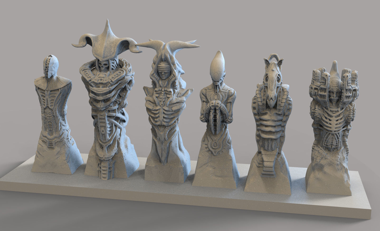 Biomechanic Chess set reloaded 3D print model_4
