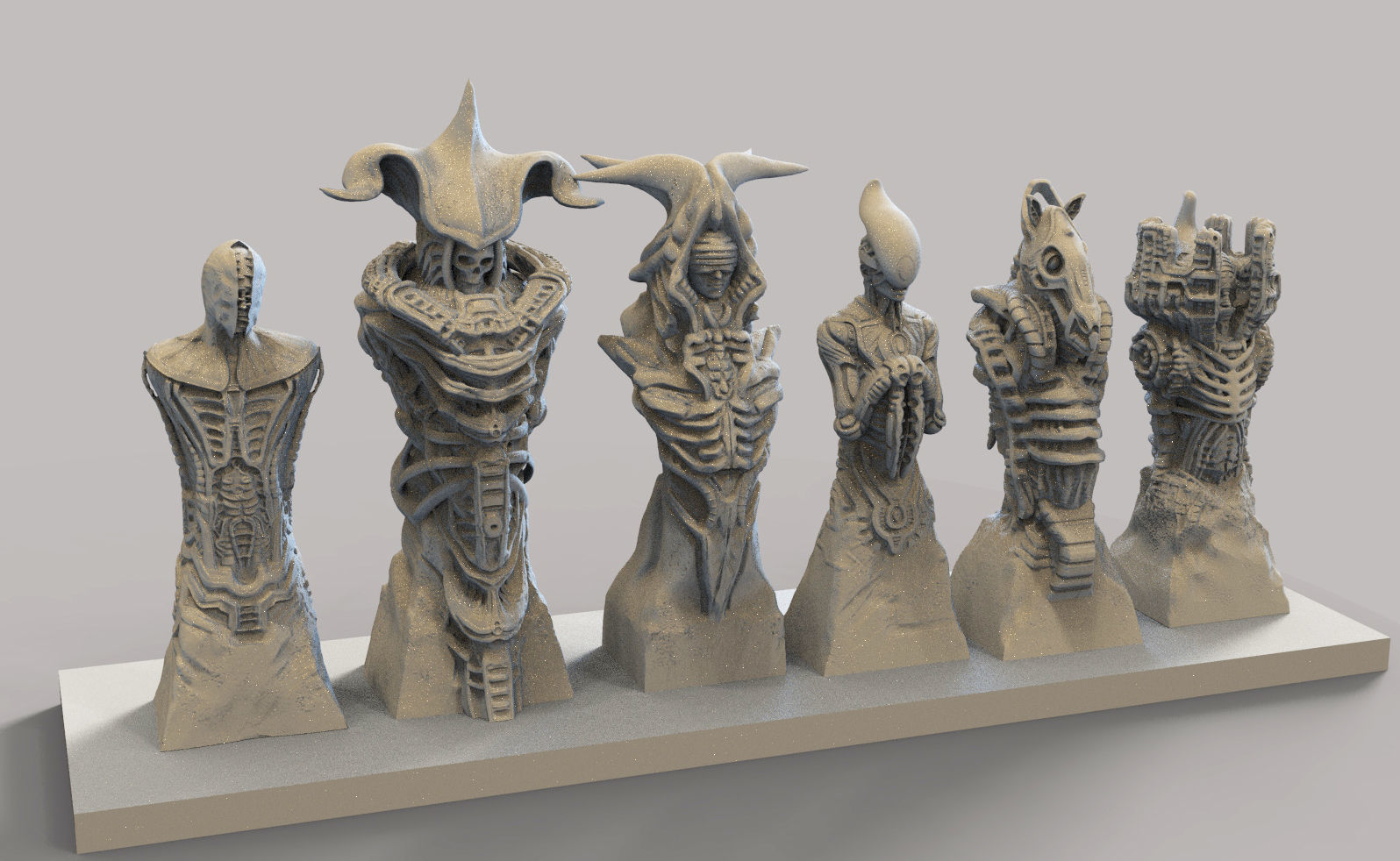 Biomechanic Chess set reloaded 3D print model_1