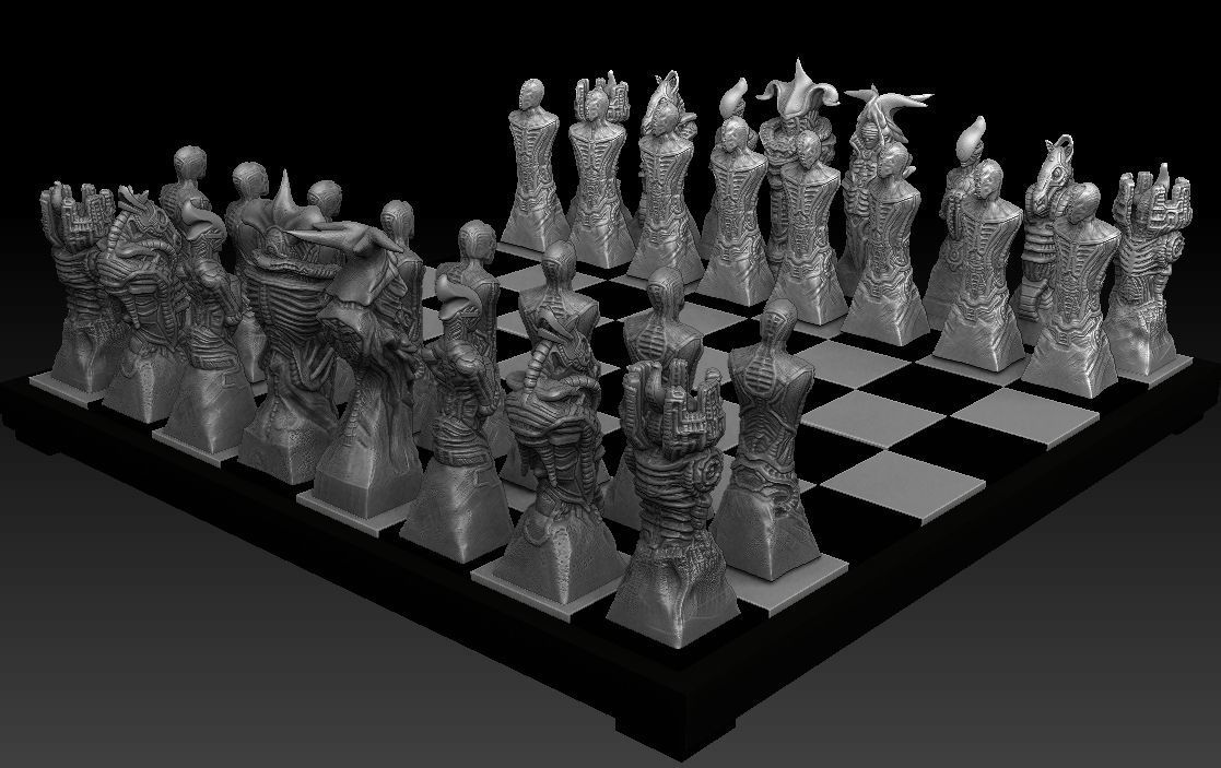 Biomechanic Chess set reloaded 3D print model_21