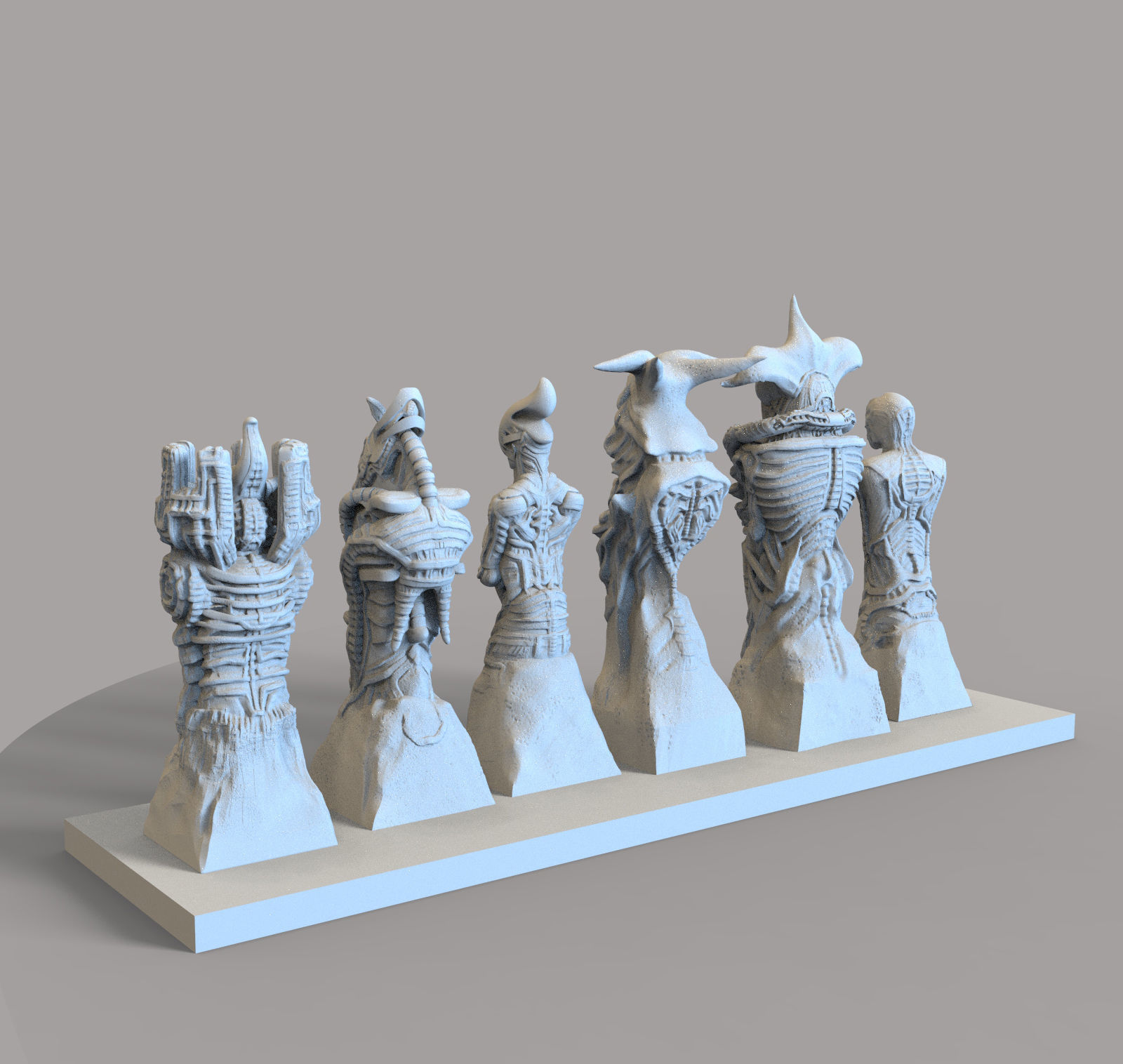Biomechanic Chess set reloaded 3D print model_5