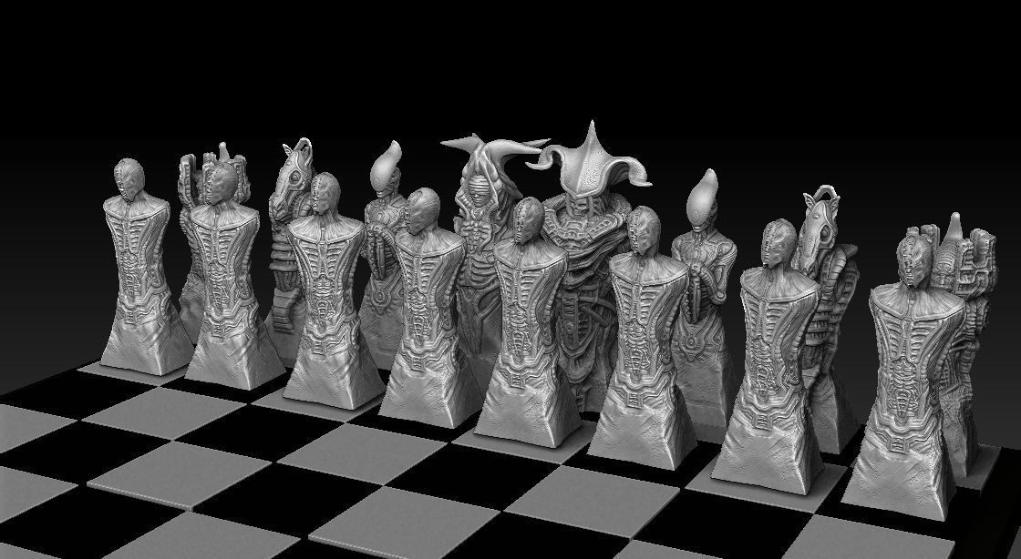 Biomechanic Chess set reloaded 3D print model_10