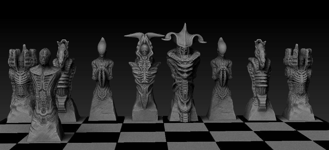 Biomechanic Chess set reloaded 3D print model_13