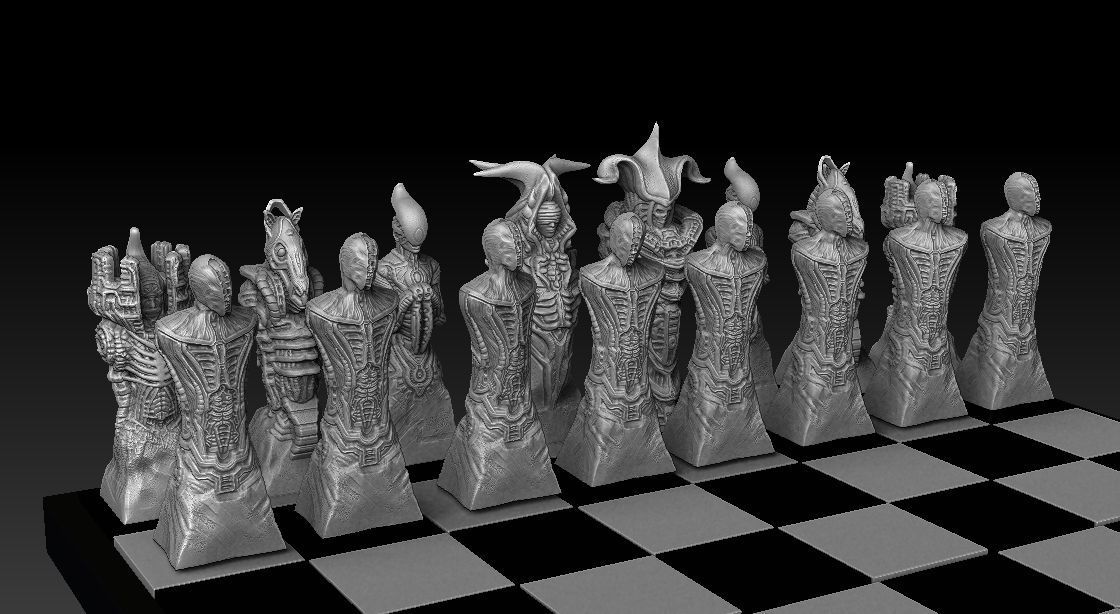 Biomechanic Chess set reloaded 3D print model_9