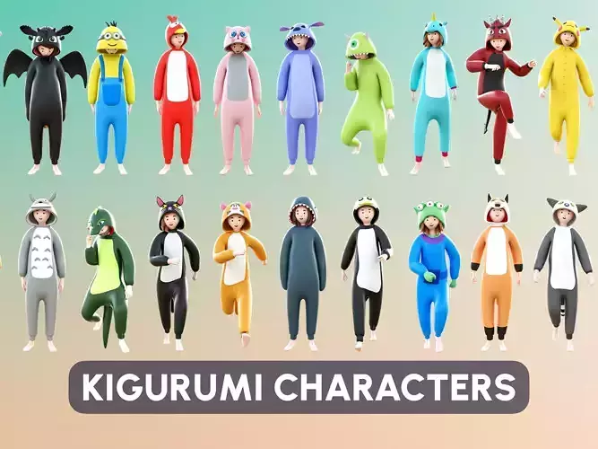 Kigurumi Characters Low-poly 3D model