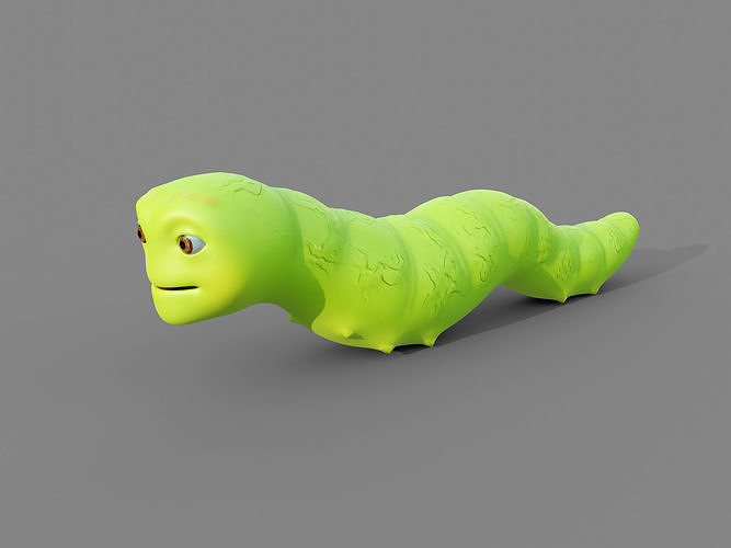 Green cartoon caterpillar 3D model