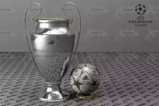 Champions League Ball and Cup Low-poly 3D model