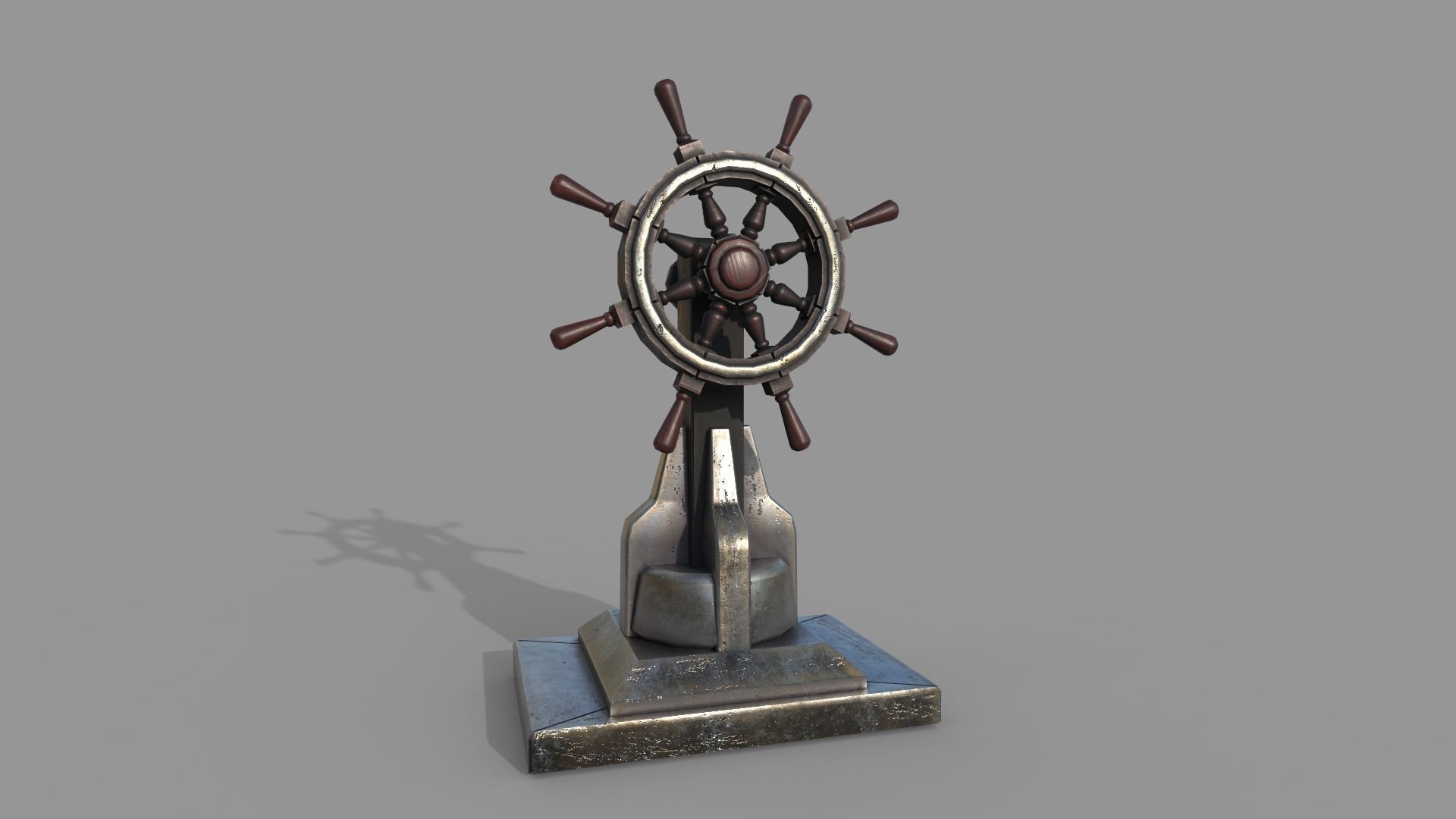 Steering wheel for a sea ship and a bell Wheel 3D model Low-poly 3D model_1
