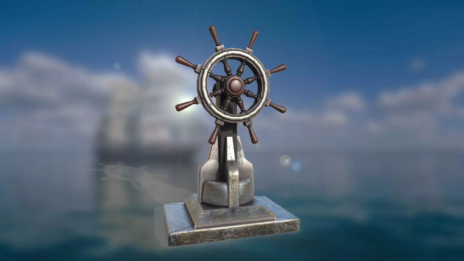 Steering wheel for a sea ship and a bell Wheel 3D model Low-poly 3D model_0