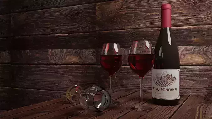 Wine bottle mockup with glass 3D model