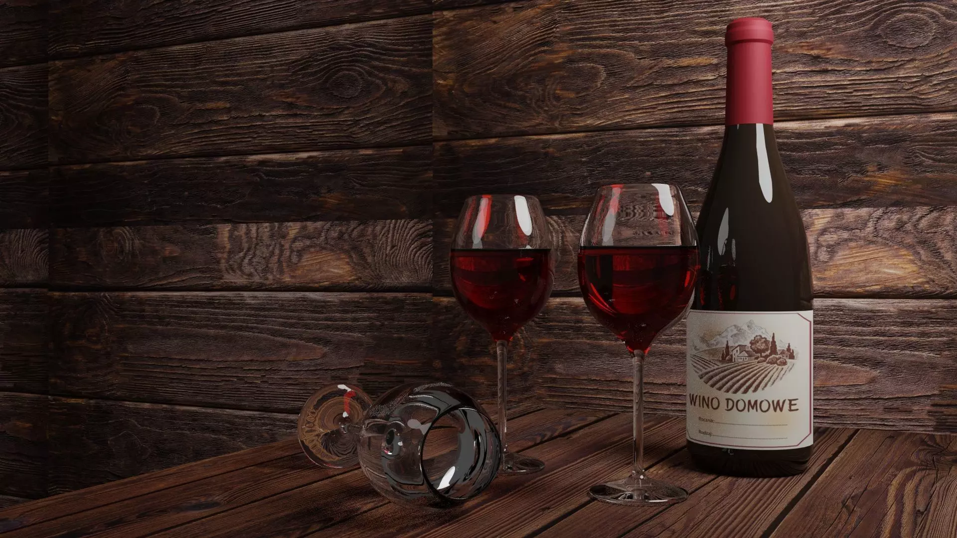 Wine bottle mockup with glass 3D model 3D model