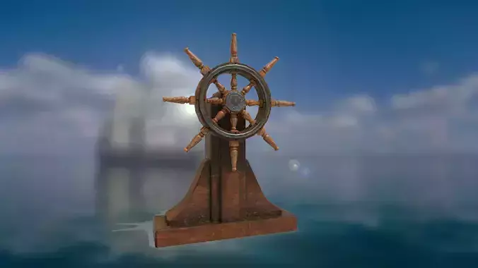 Steering wheel for a sea ship and a bell Wheel 3D model Low-poly 3D model