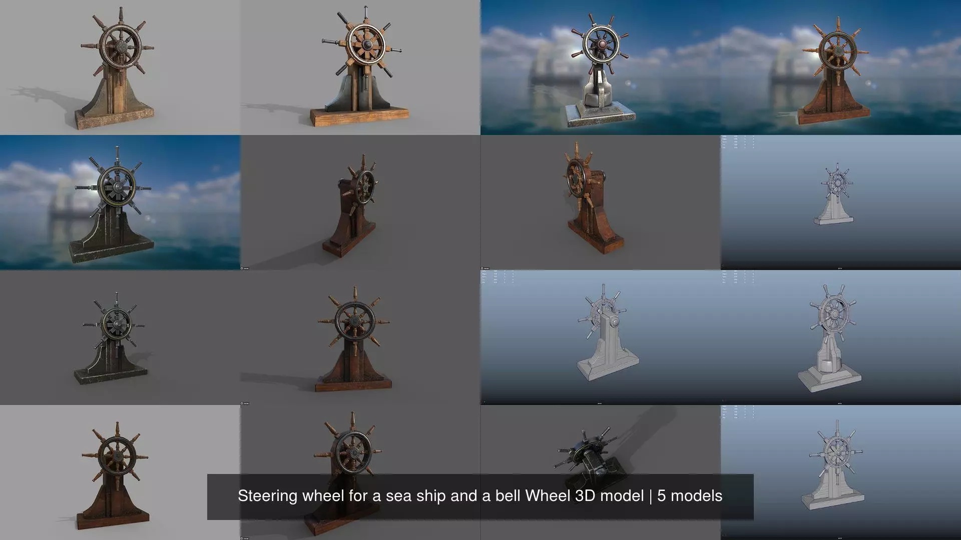 Steering wheel for a sea ship and a bell Wheel 3D model 3D Model Collection_0