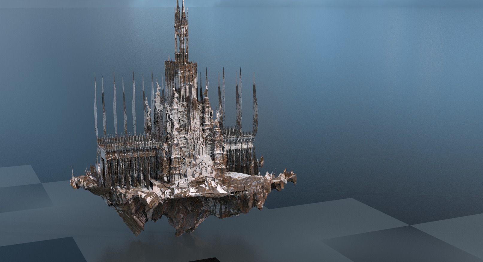 Winter Mountain fortress floating 3D model_1