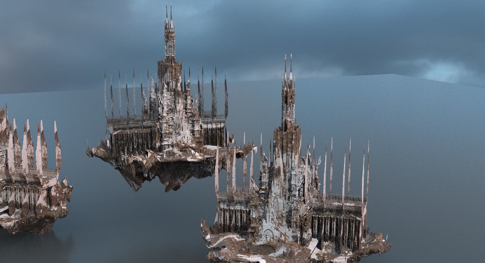 Winter Mountain fortress floating 3D model_2