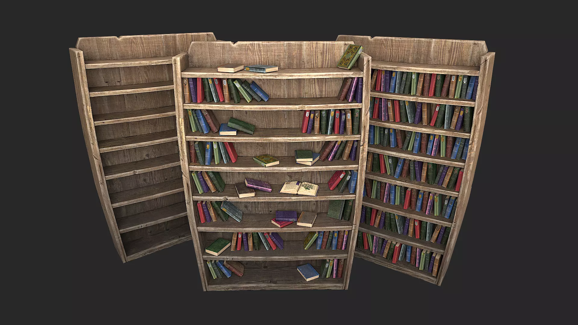 Medieval Bookcase Bookshelf Library Wooden Furniture Low-poly 3D model