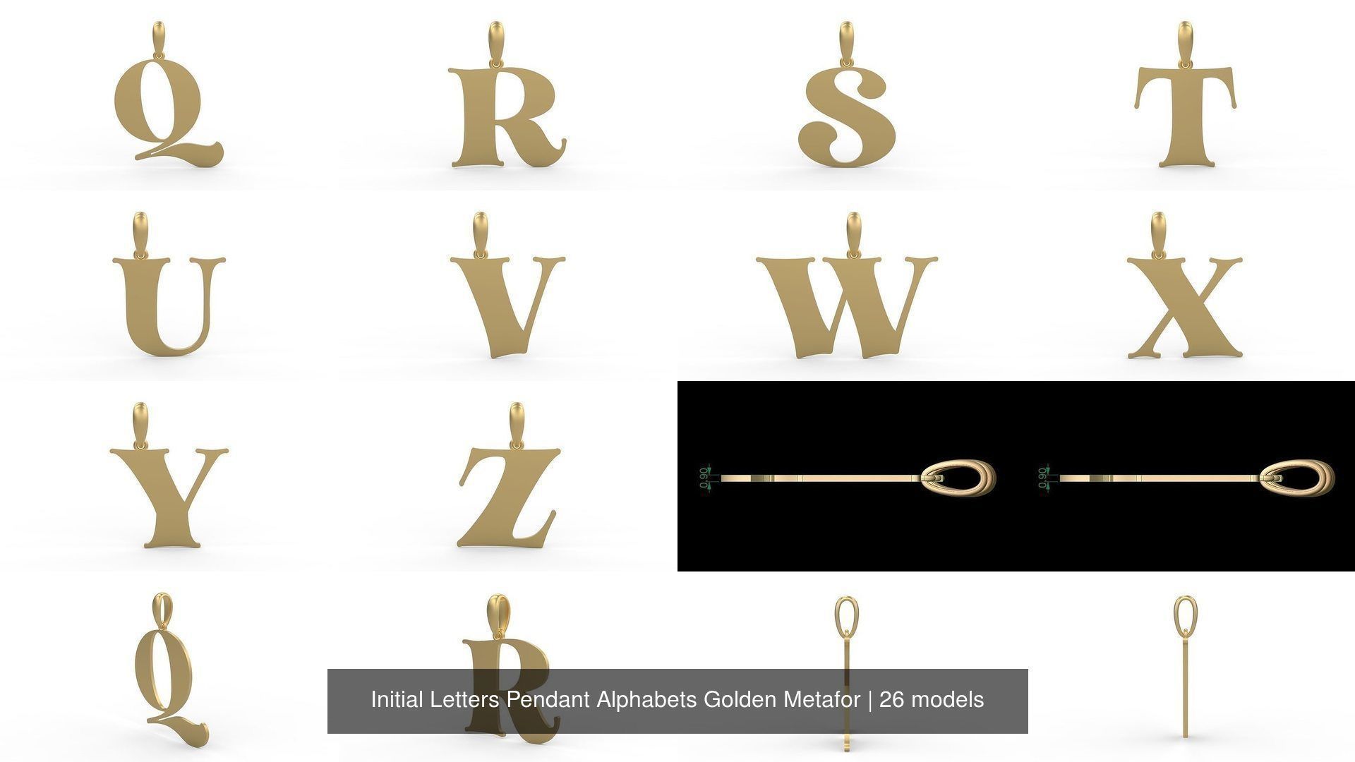 Initial Letters Pendant Alphabets Golden Metafor 3D Model Collection_2