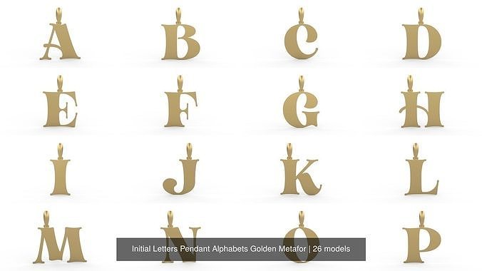 Initial Letters Pendant Alphabets Golden Metafor 3D Model Collection
