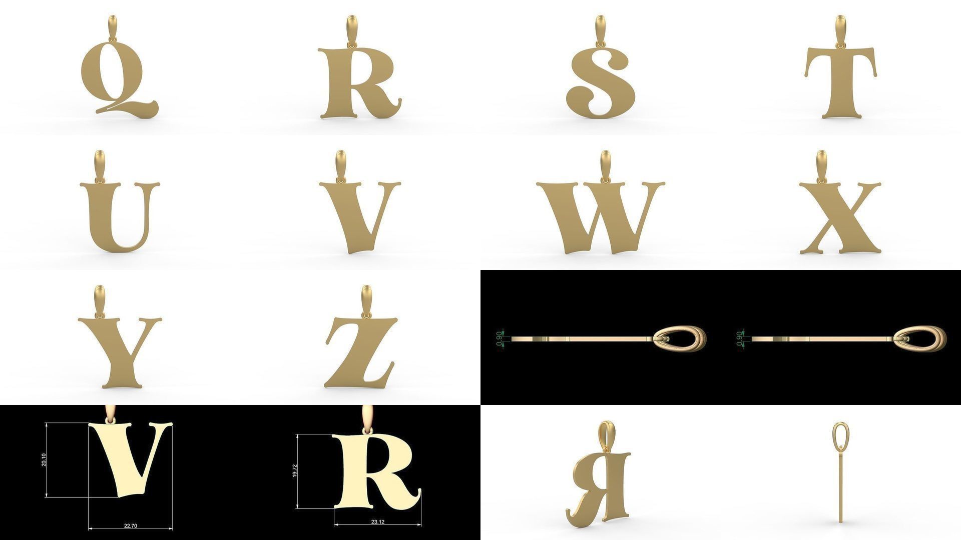 Initial Letters Pendant Alphabets Golden Metafor 3D Model Collection_1