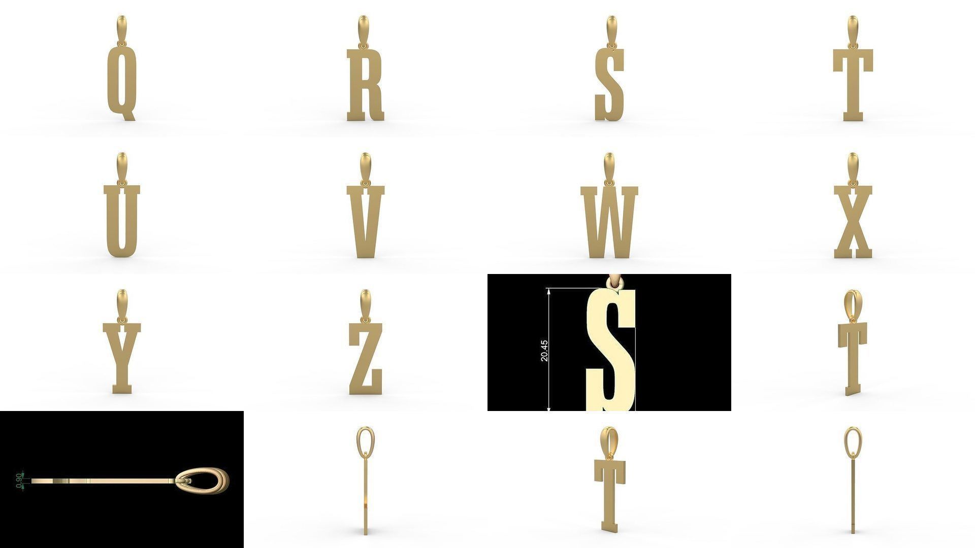 Initial Letters Pendant Alphabets Gravtrac 3D Model Collection_1