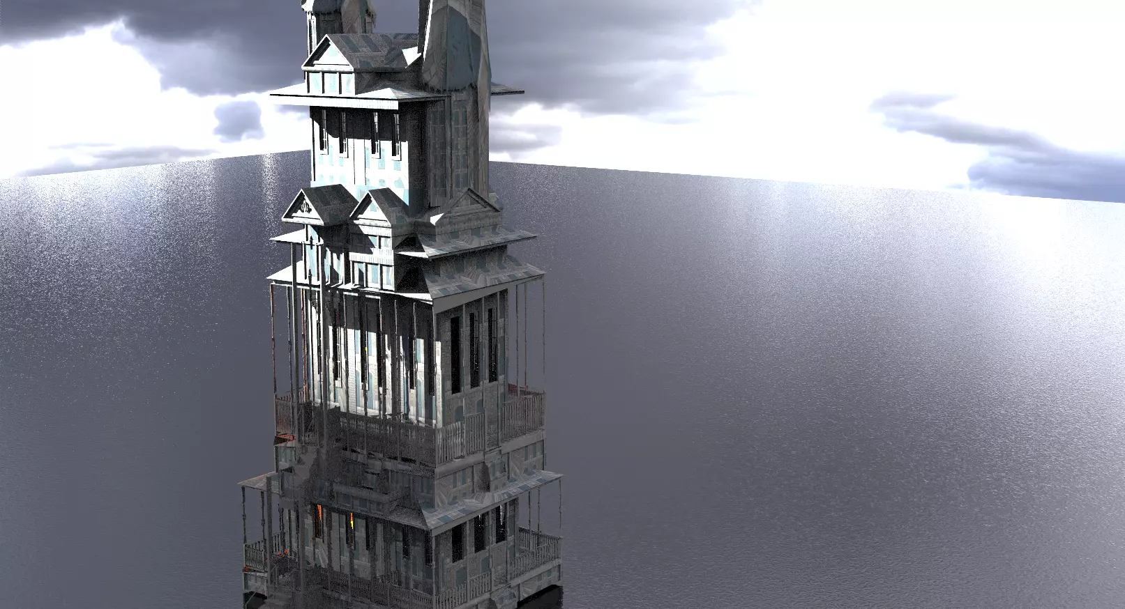 Thin Witches Tower with interior 3D model_0