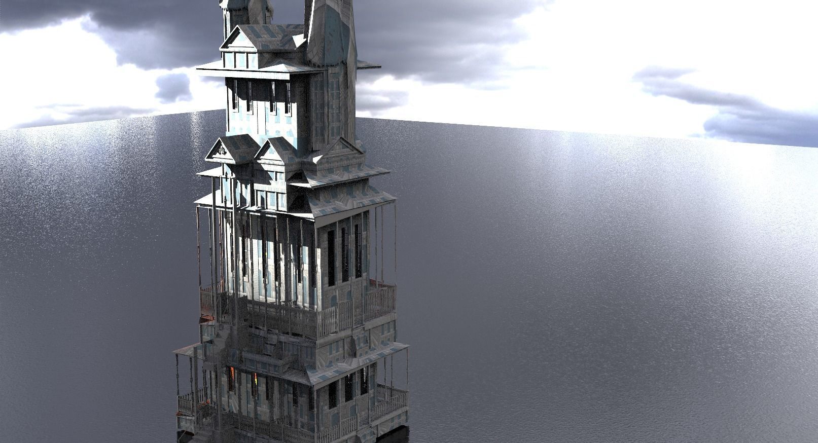 Thin Witches Tower with interior 3D model_1
