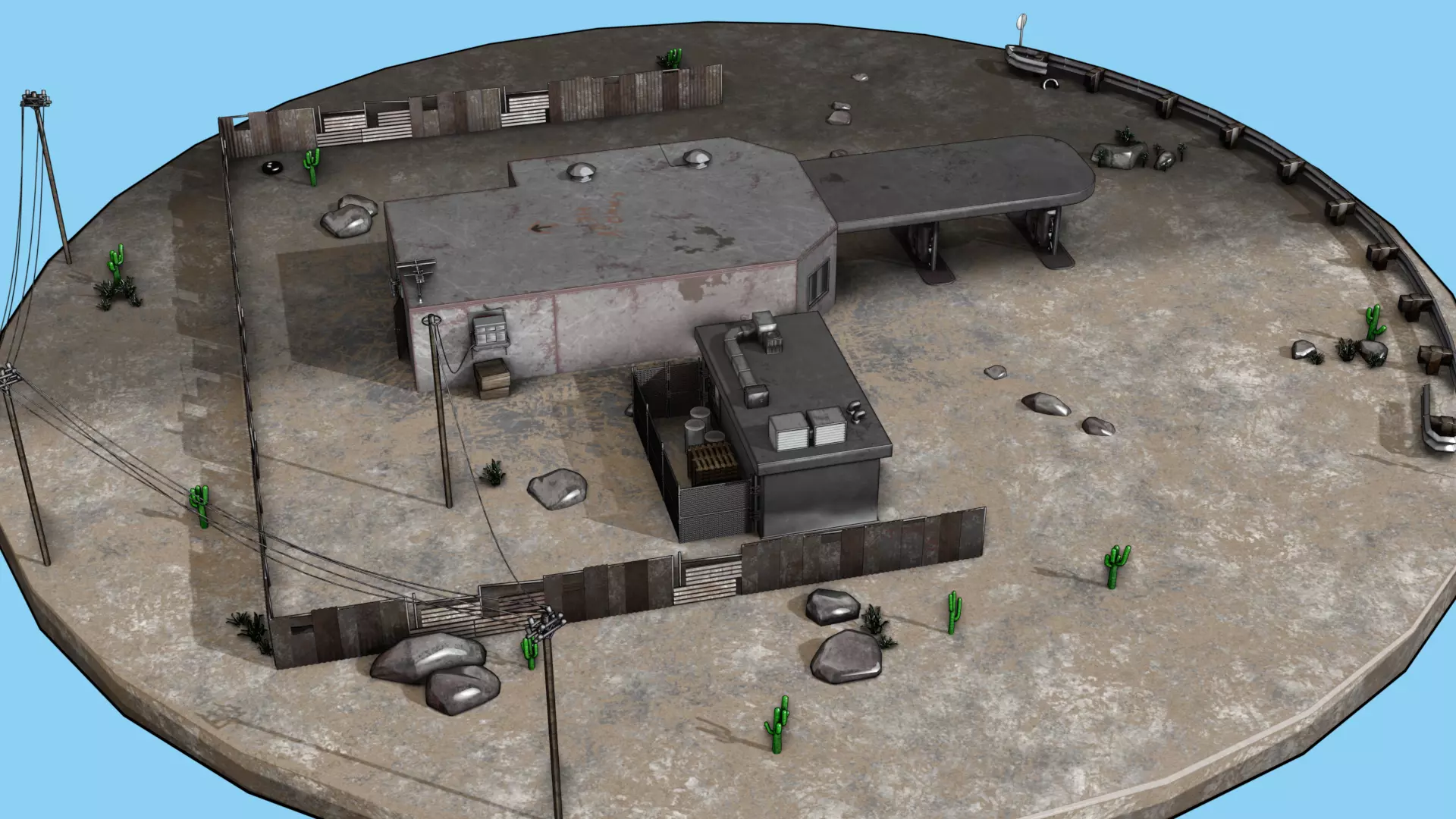 Abandoned Petrol Station Low-poly 3D model_20