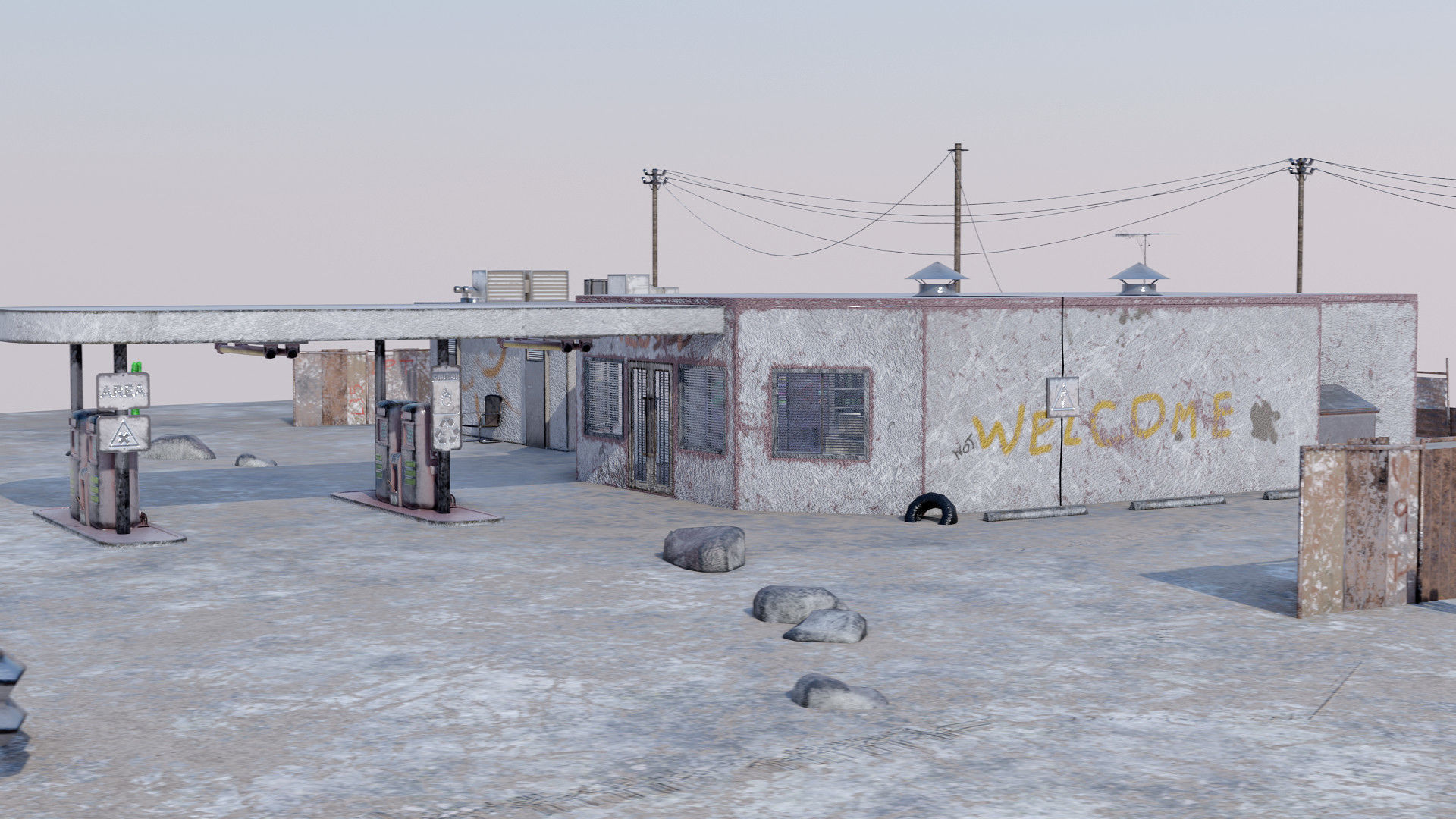 Abandoned Petrol Station Low-poly 3D model_2