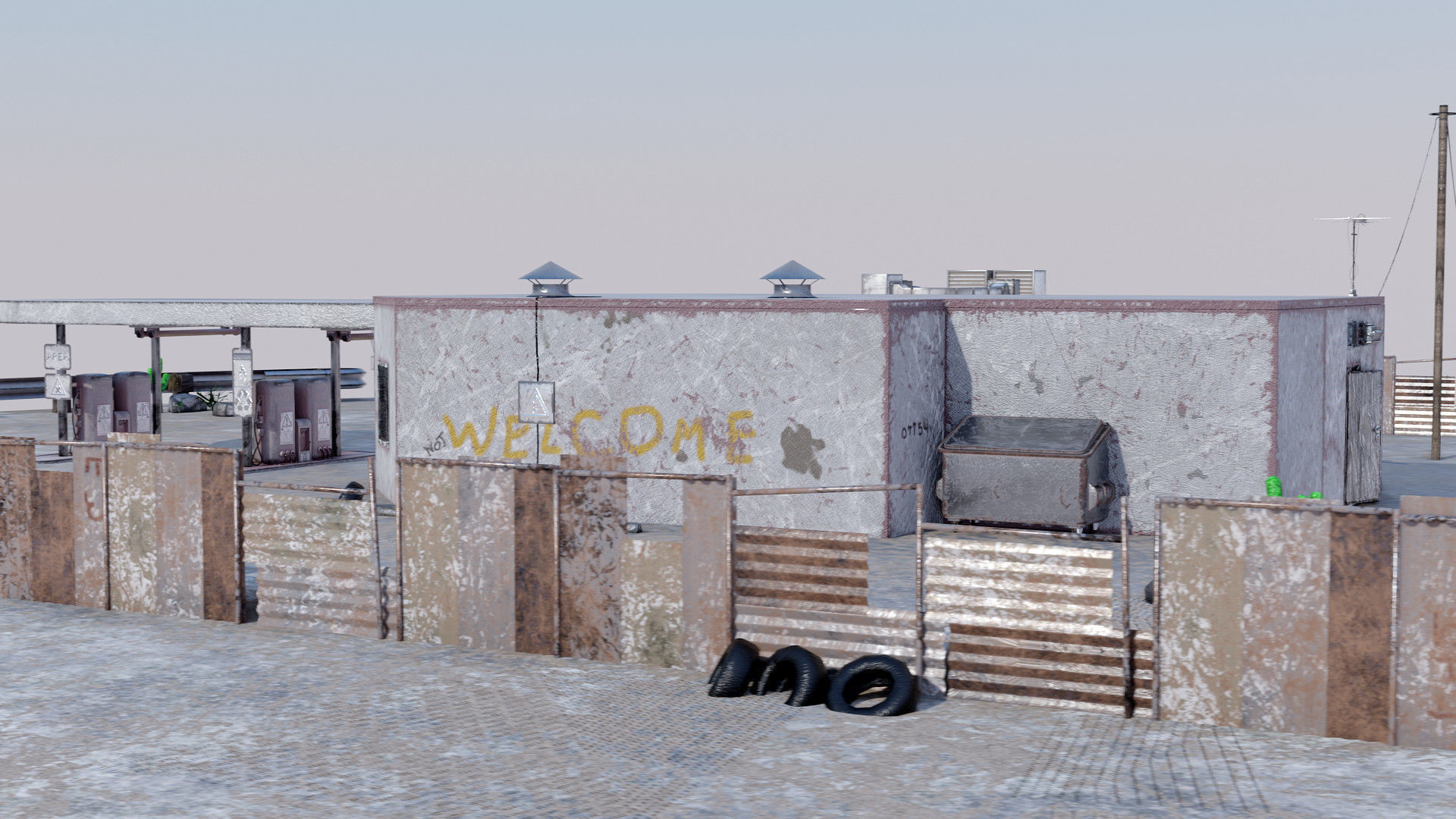Abandoned Petrol Station Low-poly 3D model_3