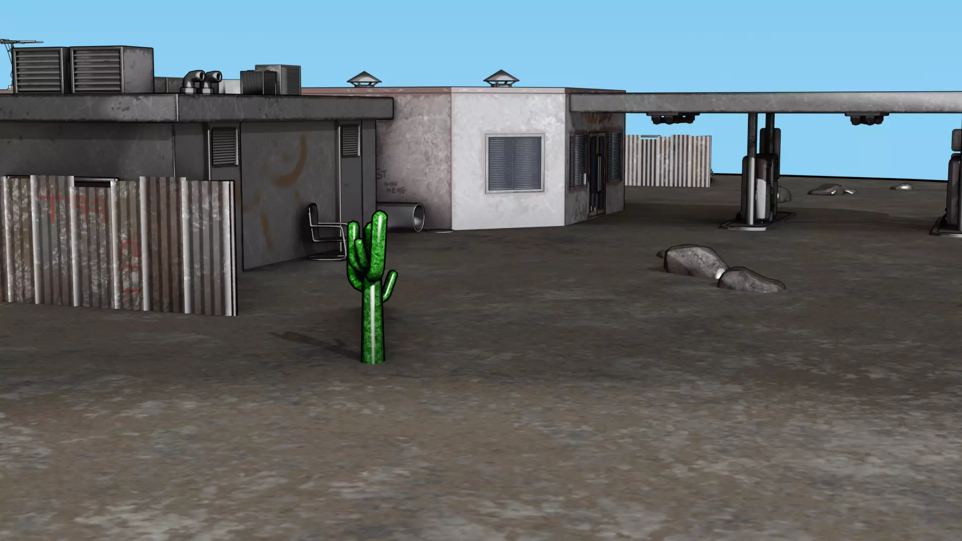 Abandoned Petrol Station Low-poly 3D model_18