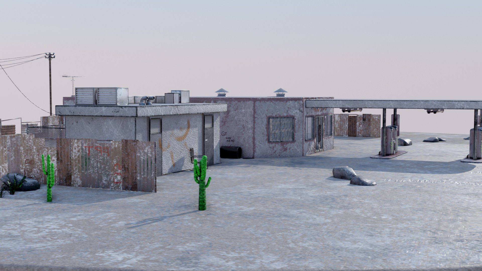 Abandoned Petrol Station Low-poly 3D model_6