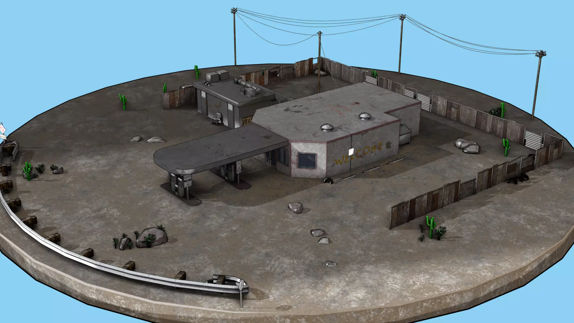 Abandoned Petrol Station Low-poly 3D model_21