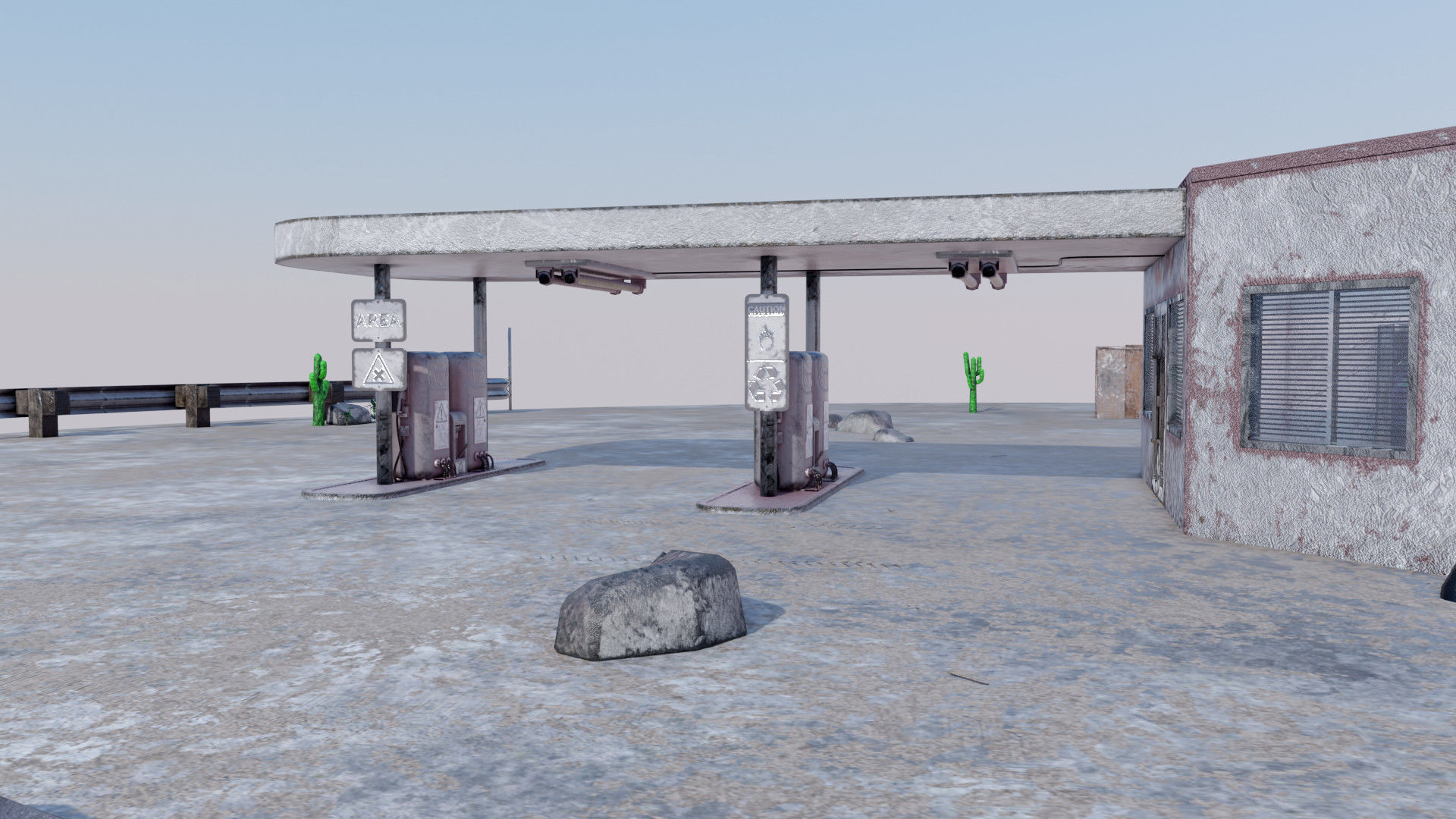 Abandoned Petrol Station Low-poly 3D model_10