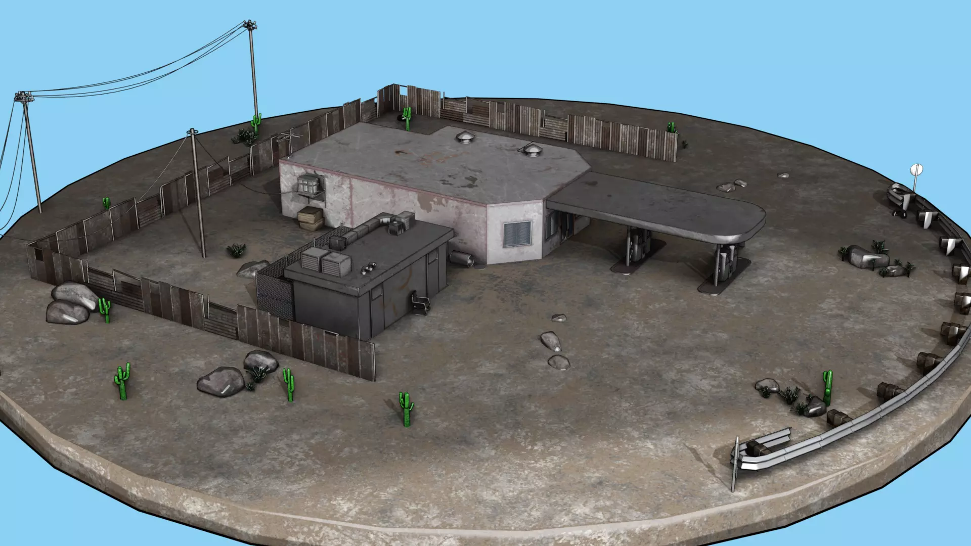 Abandoned Petrol Station Low-poly 3D model_24