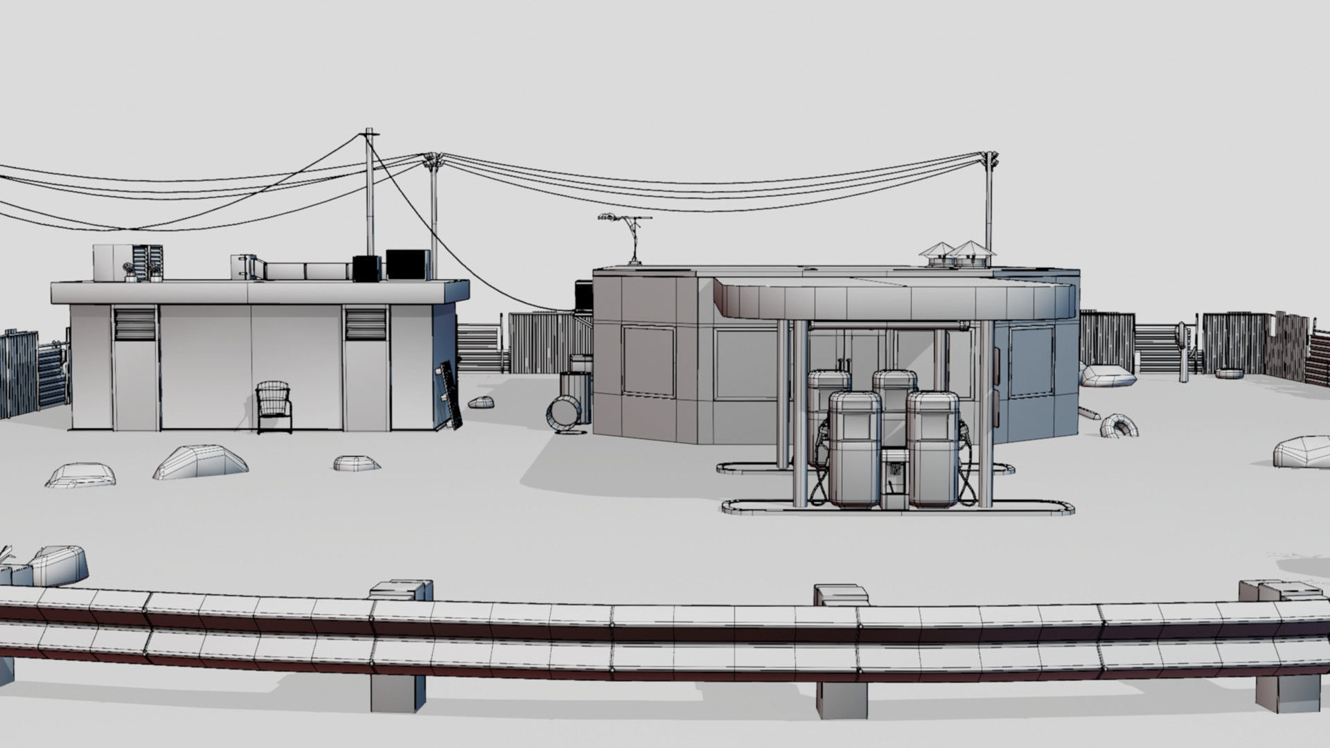 Abandoned Petrol Station Low-poly 3D model_16