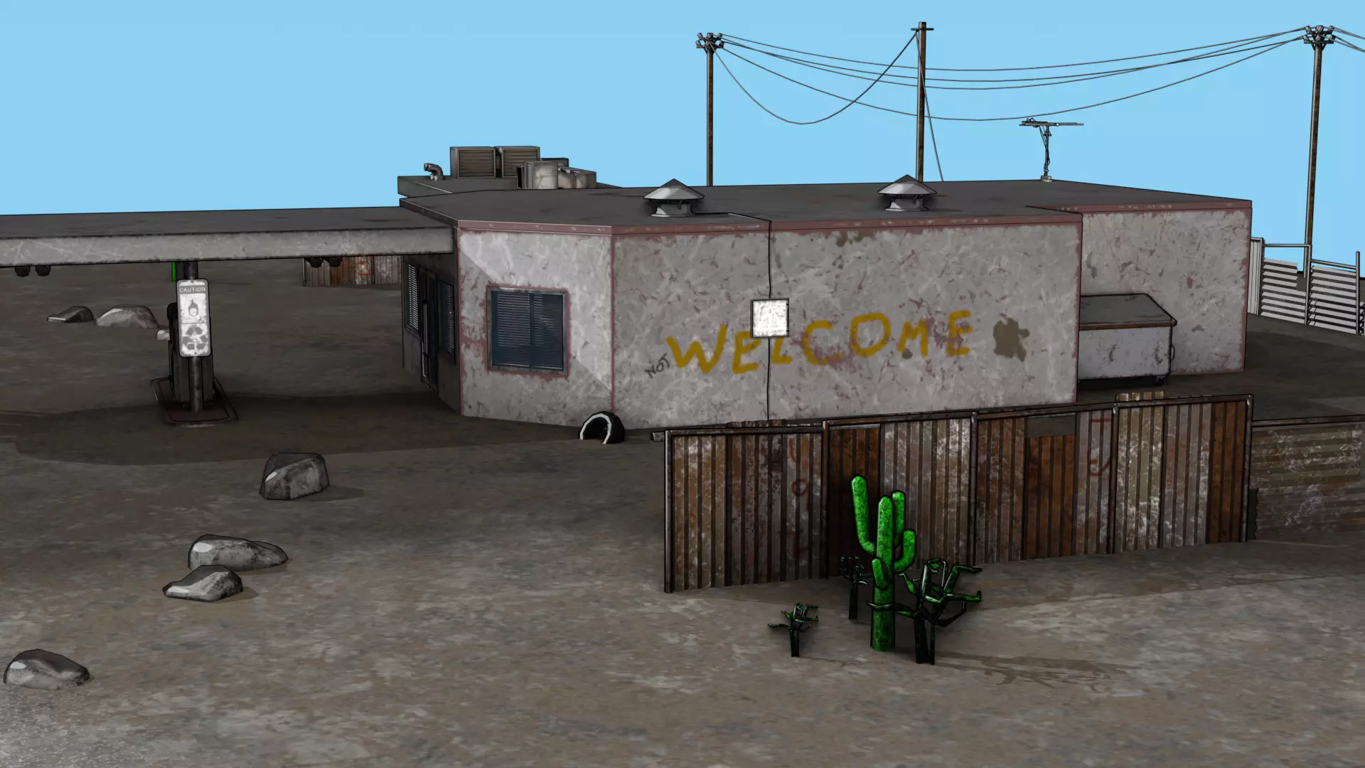 Abandoned Petrol Station Low-poly 3D model_25