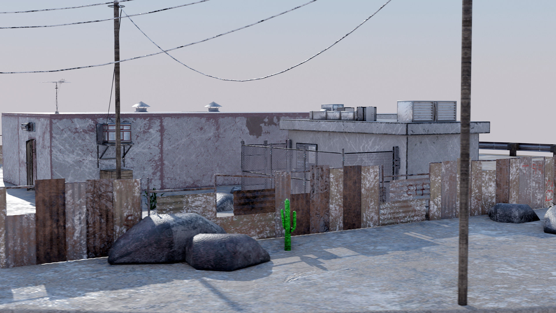 Abandoned Petrol Station Low-poly 3D model_5